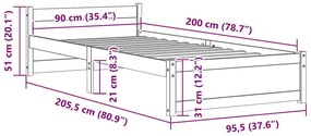 Estrutura de cama 90x200 cm madeira maciça