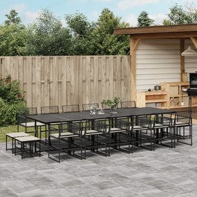 17 pcs conjunto de jantar p/ jardim c/ almofadões vime PE preto
