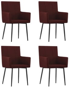 vidaXL Cadeiras jantar c/ apoio de braços 4 pcs tecido vermelho tinto