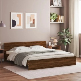 Estrutura de cama com cabeceira 200x200 cm carvalho castanho