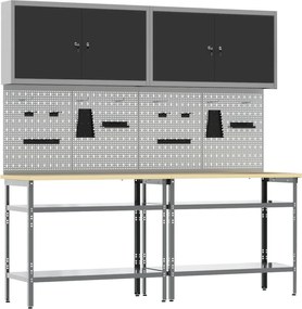 vidaXL Conjunto de bancada de trabalho 8 pcs Preto e Cinza