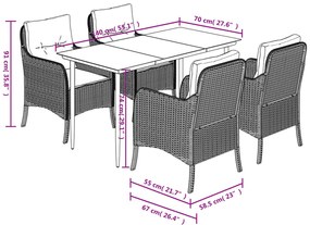 5 pcs conjunto de jantar p/ jardim com almofadões vime PE bege