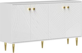 HOMCOM Buffet para sala móvel de armazenamento com prateleiras ajustáveis, armários com portas, 140 x 35 x 77,5 cm, branco | Aosom Portugal