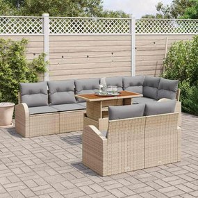 Conjunto de Sofá de Jardim de 9 Peças com Almofadas Beige em Rattan Si