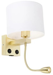 Candeeiro de parede dourado com USB e abajur branco 18 cm - Brescia Combi