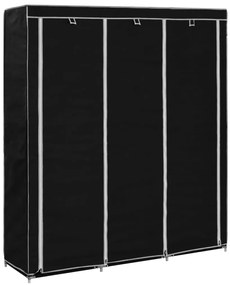 Roupeiro c/ compartimentos e varões 150x45x175 cm tecido preto