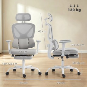 Cadeira de escritório ergonómica, cadeira de escritório com apoio lombar dinâmico e adaptável, 73 x 75 x 120-128 cm, cinzenta