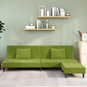 Sofá-cama 2 lugares c/ 2 almofadas/apoio pés veludo verde-claro