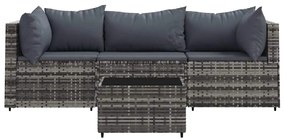 4 pcs conjunto lounge de jardim c/ almofadões vime PE cinzento