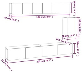 6 pcs conjunto móveis TV derivados de madeira cinzento cimento