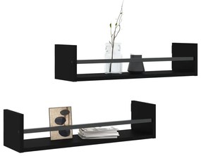 Prateleiras de parede com barras 2 pcs 60x16x14 cm preto