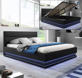 Cama Hidráulica com Arrumação "Naomi" - 150x190 cm - Preto - Polipele