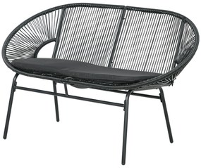 Sofá Acapulco de 2 Lugares com Apoios de Braço Almofada e Estrutura de Aço para Jardim Terraço Pátio 132x72x83 cm Preto