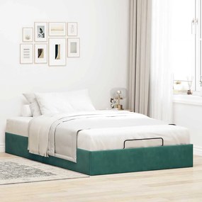 Otomano Bed Frame No Colchão Verde Escuro 120x200 cm Veludo