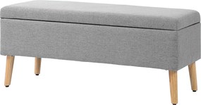 Banco com arrumação estofado com acabamento em linho para quarto, capacidade de 220 kg, 110 x 39 x 45 cm, cinzento
