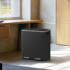 Caixote do lixo com 2 compartimentos 59 x 36,5 x 65,2 cm preto