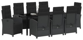 Conjunto de Jantar de Jardim vidaXL de 9 Peças com Almofadas Preto Rat
