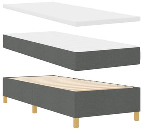 Cama Box Spring com Colchão e Banco Cinza Escuro 80x200 cm Tecido