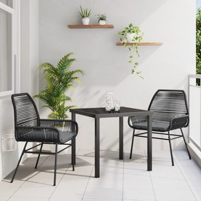 vidaXL Conjunto de Jantar de Jardim com 3 Peças com Almofadas Rattan PE Preto