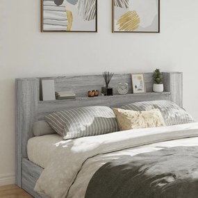 vidaXL Armário de cabeceira c/ luzes LED 200x16,5x103,5cm cinza sonoma