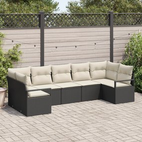Conjunto de Sofá de Jardim vidaXL com Almofadas Preto Rattan Poliéster
