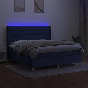 Cama box spring c/ colchão e LED 180x200 cm tecido azul