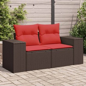 vidaXL Sofá de jardim com almofadas, 2 lugares, vime sintético marrom