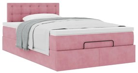 Estrutura de cama otomana com colchão 120x200 cm veludo rosa