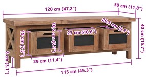 Móvel de TV com 3 gavetas 120x30x40 cm madeira de mogno maciça