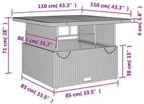 5 pcs conjunto de jantar p/ jardim com almofadões vime PE bege