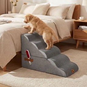 Escada Espuma Animais estimação 5 Degraus 85 x 40,5 x 56 cm, Rampa Transformável Alta Densidade Base Antiderrapante Capa Lavável  Cinza