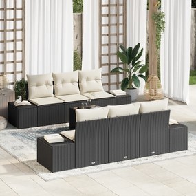 vidaXL Conjunto de Sofá para Jardim de 7 Peças com Almofadas Preto de Rattan Poliéster