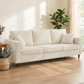 Sofá de 3 Lugares, 225 x 80 x 79 cm, Assento Extralargo, Creme