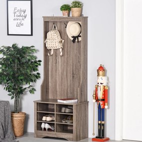 HOMCOM Móvel Cabide de Entrada com 3 Ganchos e 6 Compartimentos para Sapatos Armário de Entrada com Cabides 68,5x39,5x173cm Madeira