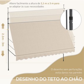 Toldo Manual Retrátil com Manivela 350x120x210-300 cm com Altura Ajustável Impermeável para Jardim Varanda Areia