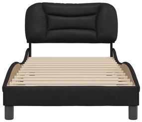 Estrutura de cama c/ cabeceira couro artificial 80x200 cm preto