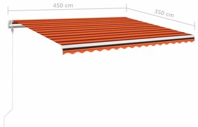 Toldo autom. LED e sensor de vento 450x350 cm laranja/castanho