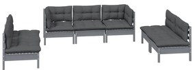 7 pcs conjunto lounge de jardim c/ almofadões pinho maciço