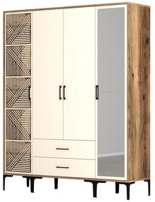 Roupeiro Kumsal PTR – Nogueira e Creme – 160x47,5x201,4 cm