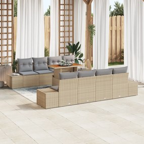 Conjunto de Sofá de Jardim de 7 Peças com Almofadas Bege em Rattan Pol