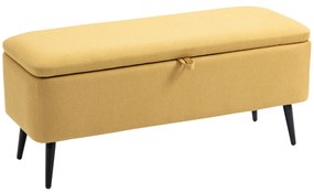 HOMCOM Banco de Armazenamento Estofado em Linho com Tampa Abatível e Pés de Aço Carga Máxima 150kg 102x40x39,5cm Amarelo | Aosom Portugal