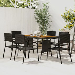 vidaXL 7 pcs Conjunto de jantar p/ exterior vime PE preto