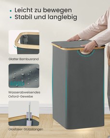 Cesto da roupa suja 52 x 38,5 x 70,5 cm com tampa, 140 litros, em tecido Oxford cinzento ardósia