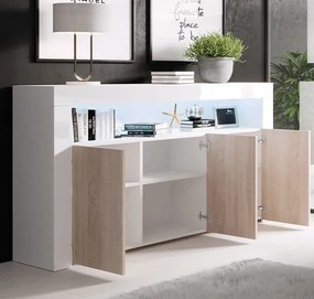 Aparador Alays – 155x37x91,5 cm – Branco Brilhante e Sonoma Mate – 3 P