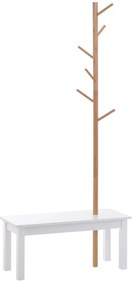 HOMCOM Cabide de Pé com Banco Pendurador Tipo Árvore Moderno 6 Ganchos para Pendurar Roupa Malas Corredor Entrada Bambu e MDF 80x30x180cm