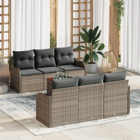 Conjunto de Sofá de Jardim vidaXL de 7 Peças com Almofadas Cinza Rattan Polimérico Acácia