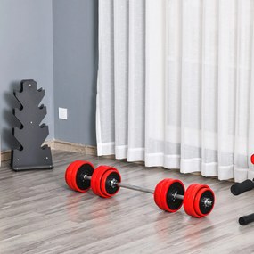 Conjunto de Halteres 30kg Ajustáveis 2 em 1 com Barras e Extensor para Treinamento de Força Levantamento de Pesos para Casa Academia Preto e Vermelho