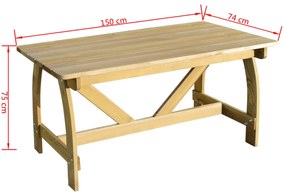 Mesa de jardim 150x74x75 cm madeira de pinho impregnada