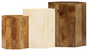 Conjunto de mesas de centro 3 pcs madeira de mangueira maciça