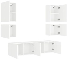 6 pcs móveis de parede p/ TV derivados de madeira branco